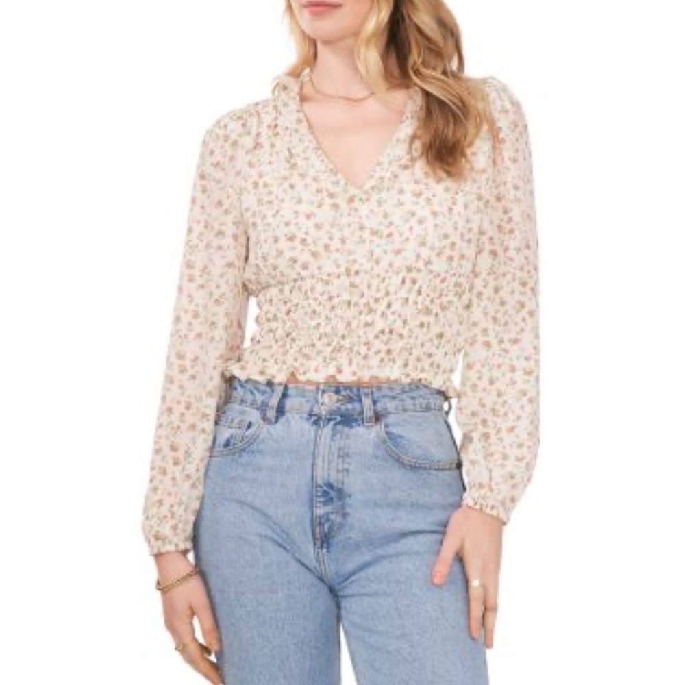 Women's 1.State Rosettes Printed Smocked Waist Top NWT size Medium boho chic